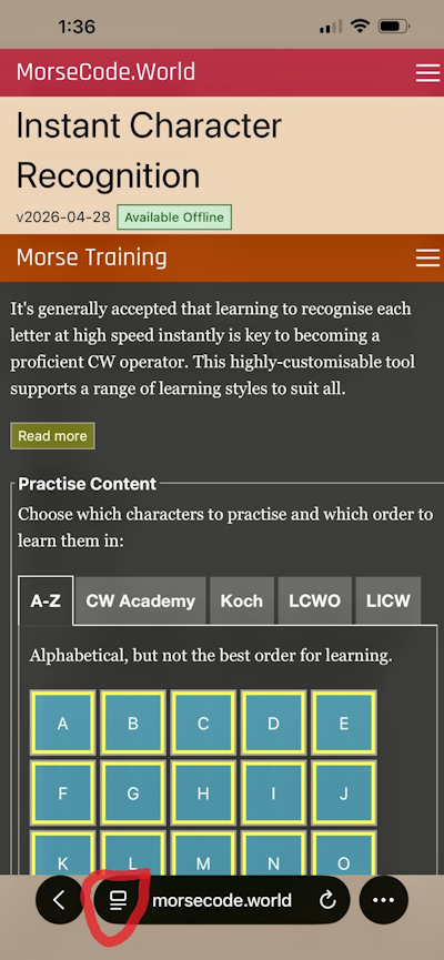Safari toolbar showing the reader mode button to tap